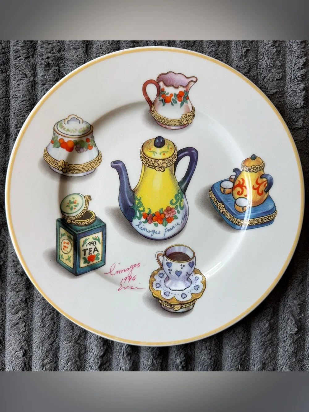 Vintages Email de Limoges I. Godinger Tea Trinket Boxes Porcelain Plate